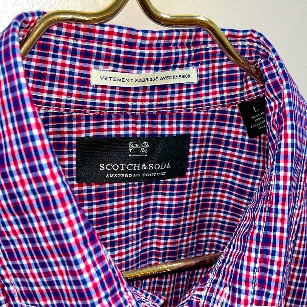 Scotch & Soda Men's Blue & Red Checkered Button Down. L. New Unworn Condition. - Picture 4 of 8
